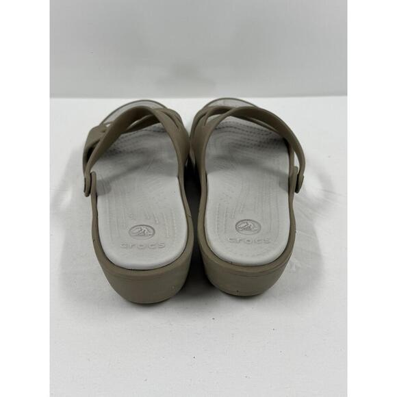 Crocs Beige Dual Strap Slide Sandals Unisex Logo Slip On W9 - Picture 3 of 6